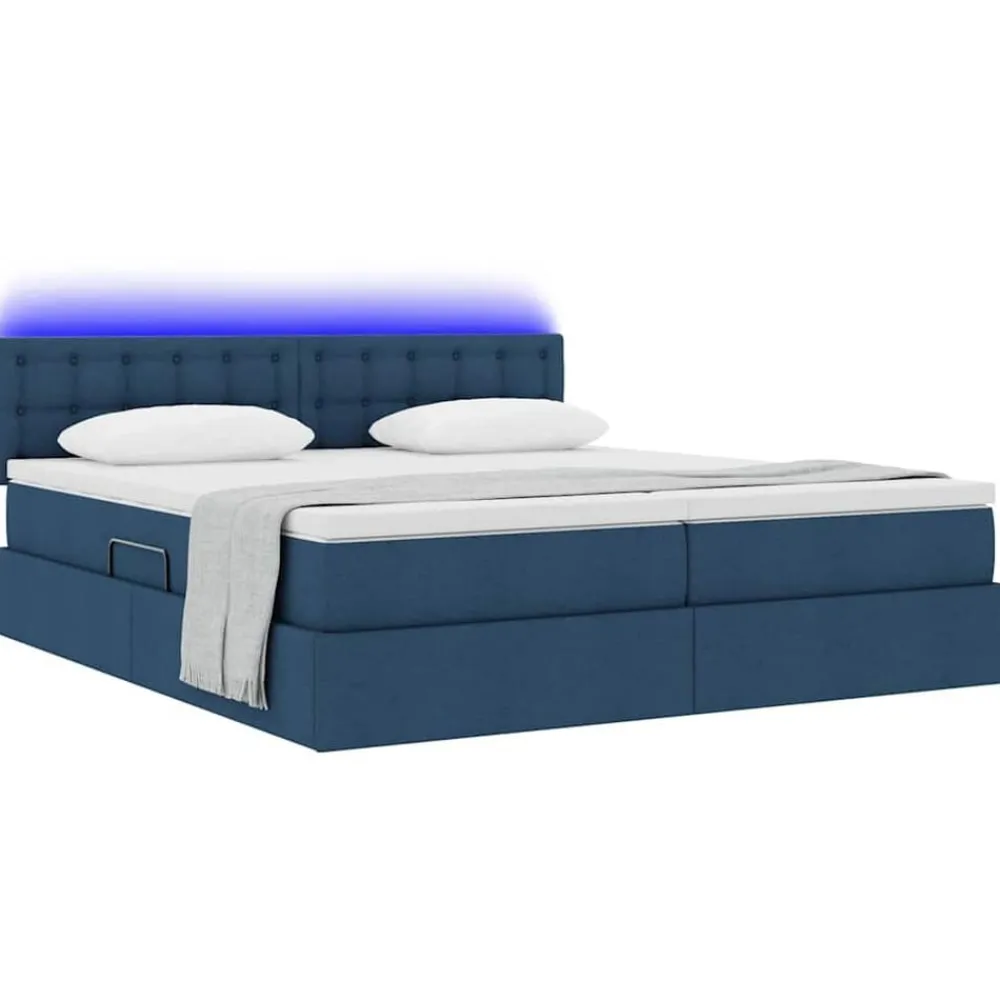 vidaXL Cama con tira de luces LED con cabecera 180 x 200 cm tela Azul New