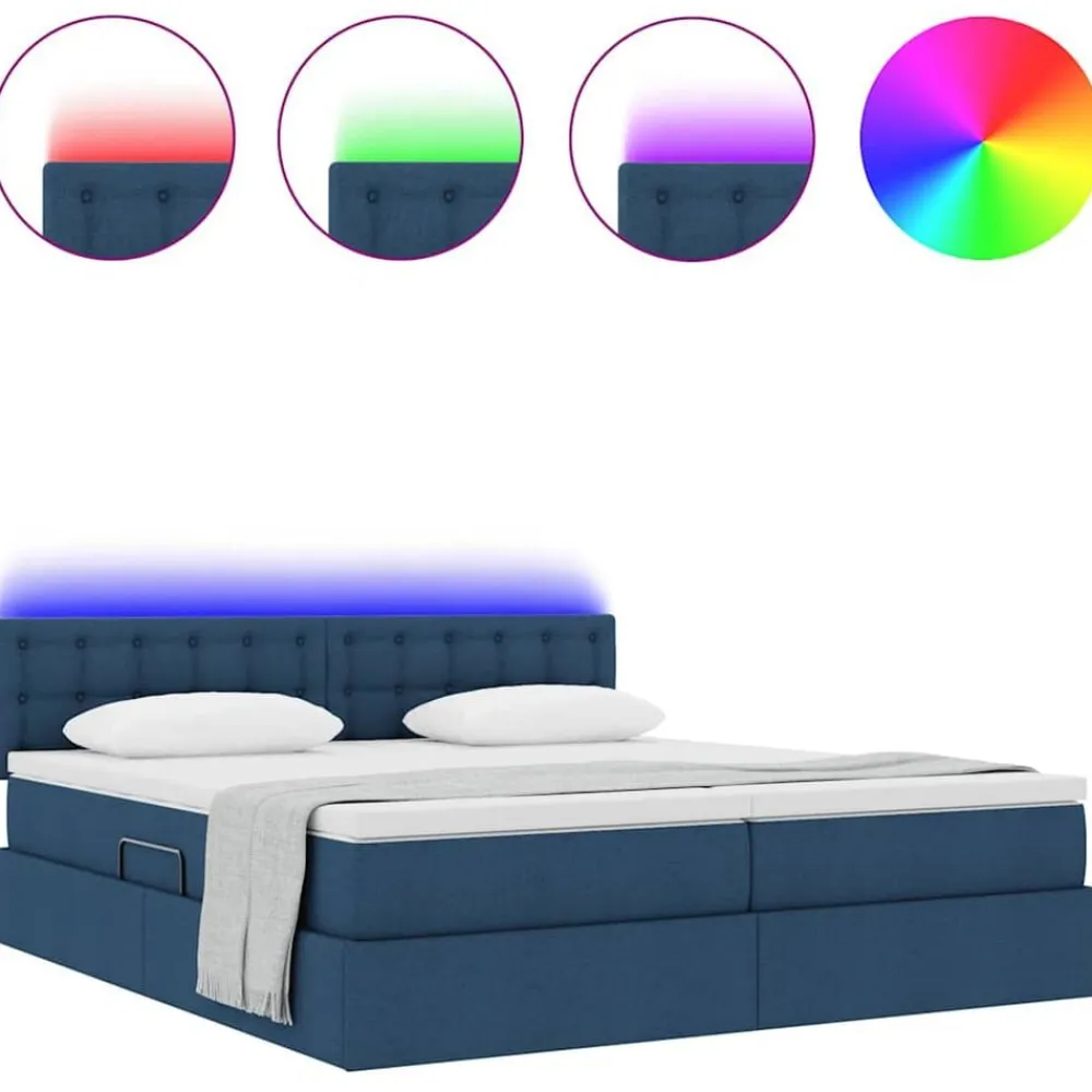 vidaXL Cama con tira de luces LED con cabecera 180 x 200 cm tela Azul New