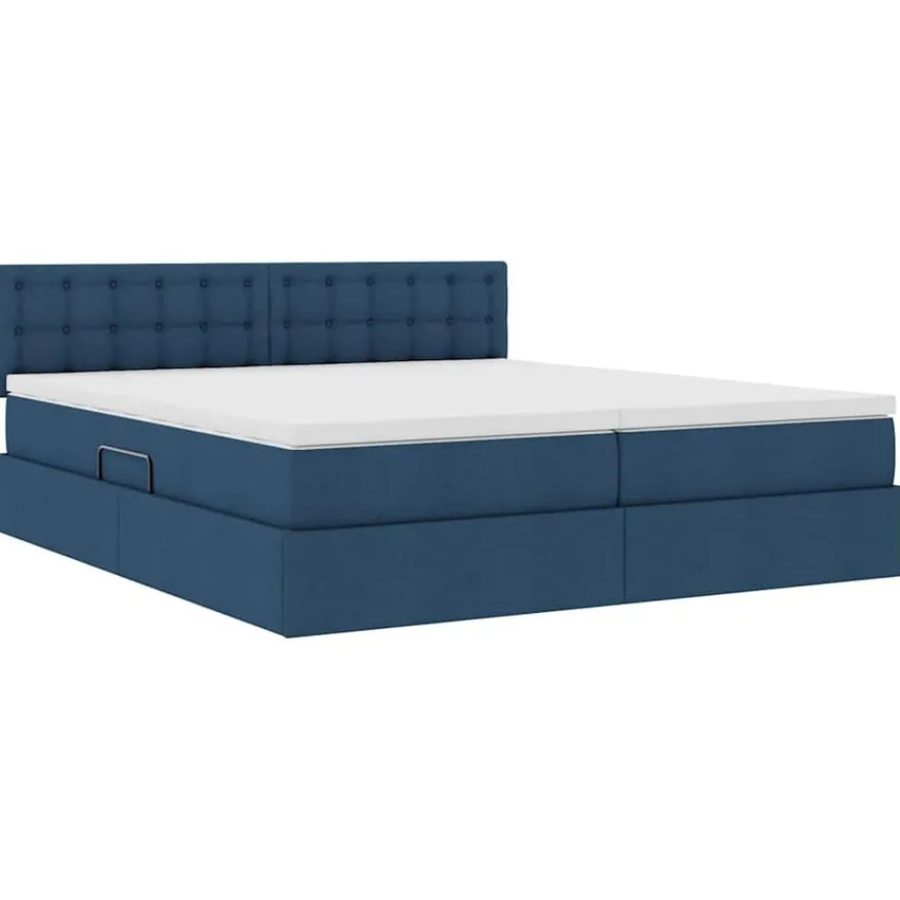 vidaXL Cama con tira de luces LED con cabecera 180 x 200 cm tela Azul New