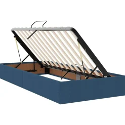 vidaXL Cama con tira de luces LED con cabecera 180 x 200 cm tela Azul New