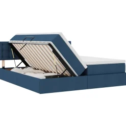 vidaXL Cama con tira de luces LED con cabecera 180 x 200 cm tela Azul New