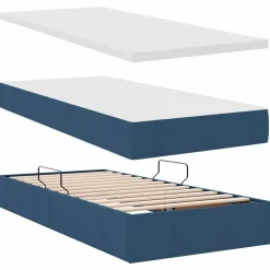 vidaXL Cama con tira de luces LED con cabecera 180 x 200 cm tela Azul New