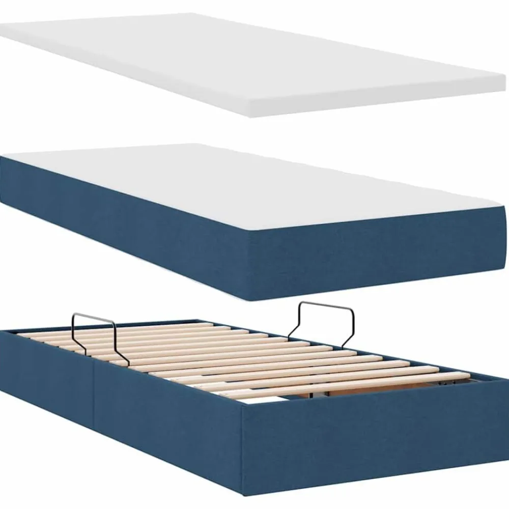 vidaXL Cama con tira de luces LED con cabecera 180 x 200 cm tela Azul New