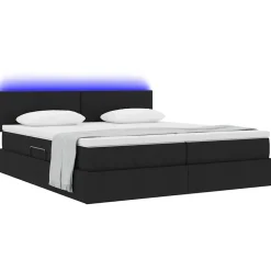 vidaXL Cama con tira de luces LED con cabecera 180 x 200 cm tela Negro Best