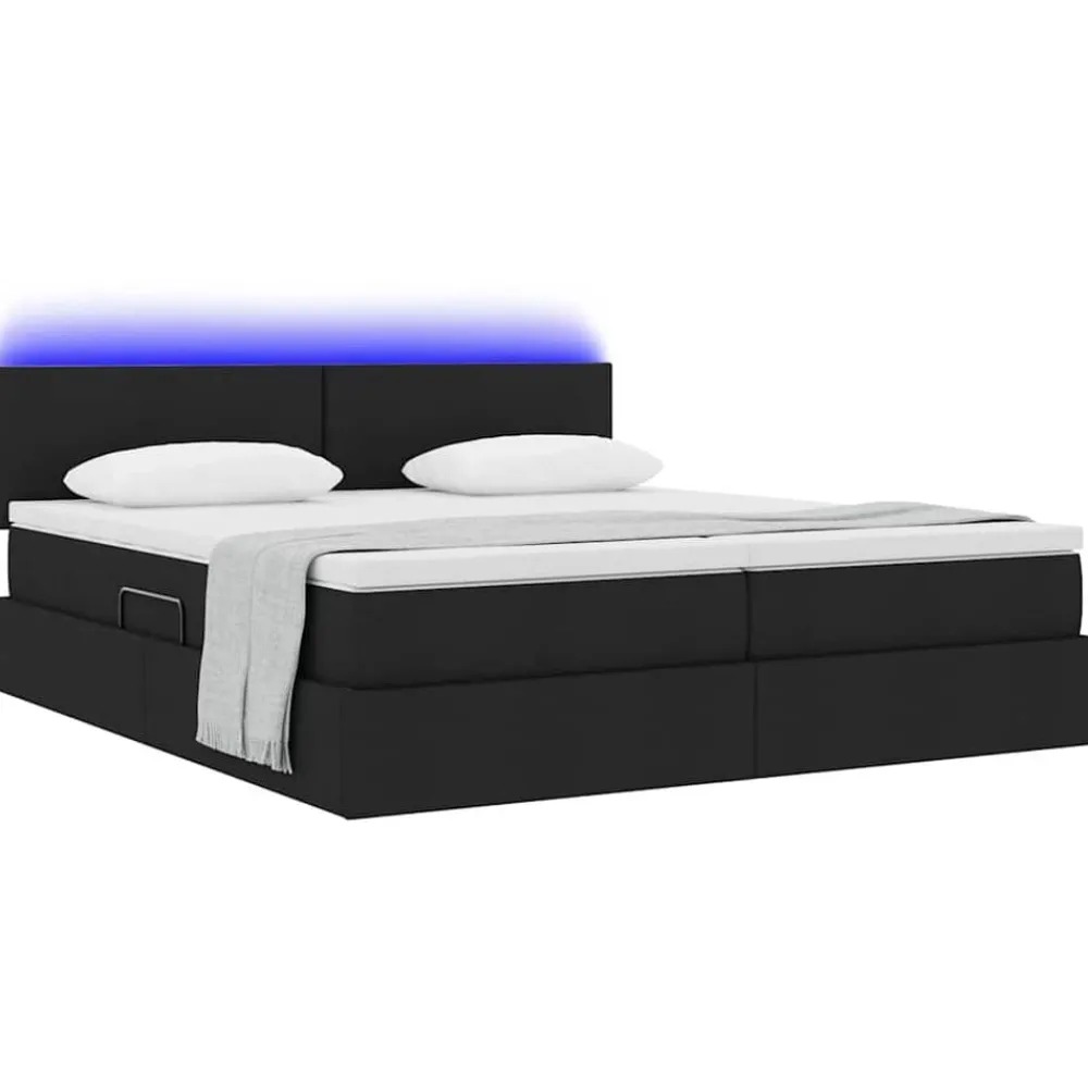vidaXL Cama con tira de luces LED con cabecera 180 x 200 cm tela Negro Best