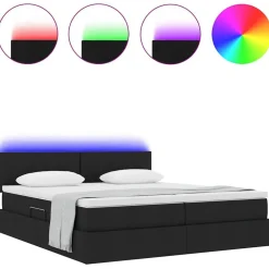 vidaXL Cama con tira de luces LED con cabecera 180 x 200 cm tela Negro Best