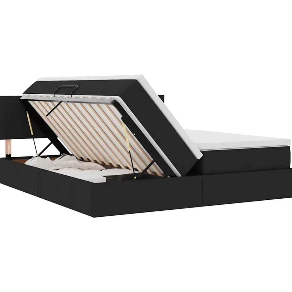 vidaXL Cama con tira de luces LED con cabecera 180 x 200 cm tela Negro Best