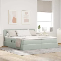 vidaXL Cama con tiras LED 180 x 200 cm Terciopelo Gris claro