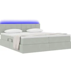 vidaXL Cama con tiras LED 180 x 200 cm Terciopelo Gris claro