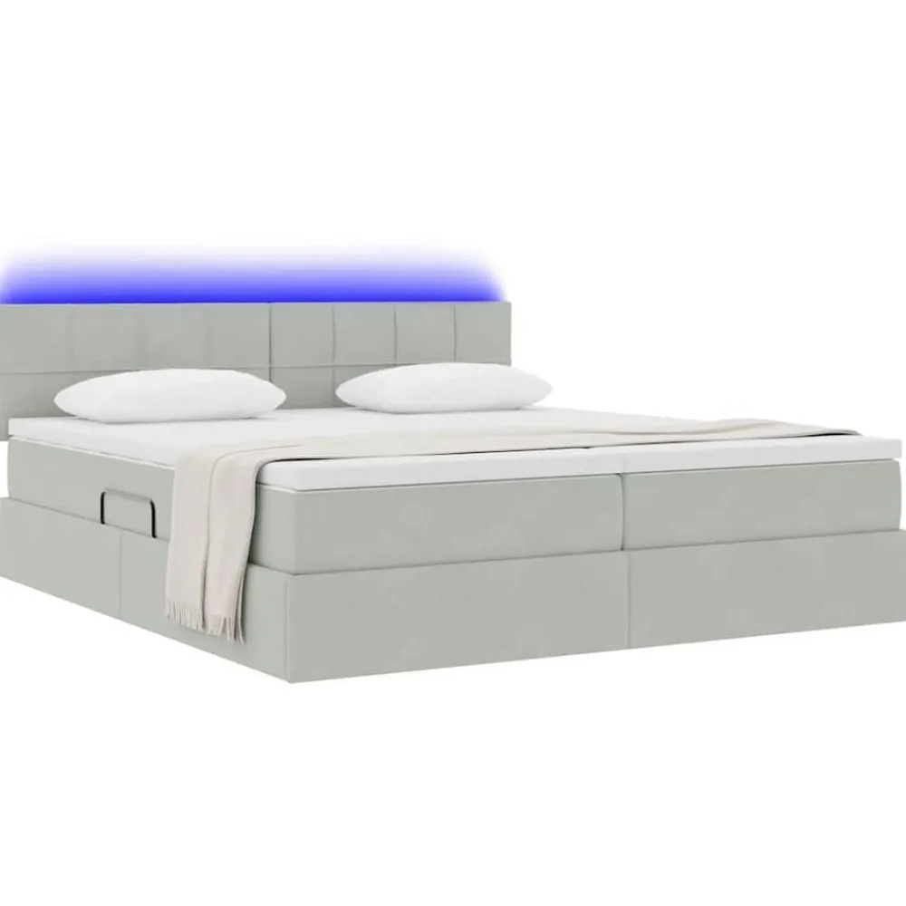 vidaXL Cama con tiras LED 180 x 200 cm Terciopelo Gris claro