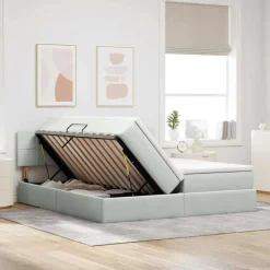 vidaXL Cama con tiras LED 180 x 200 cm Terciopelo Gris claro