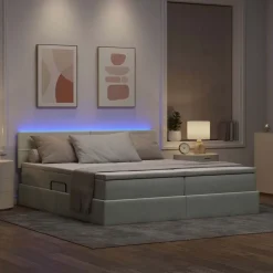 vidaXL Cama con tiras LED 180 x 200 cm Terciopelo Gris claro