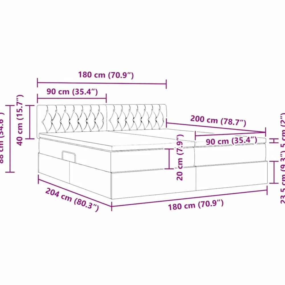 vidaXL Conjuntos De Muebles-Cama con tiras LED con cabecera 180 x 200 cm Terciopelo