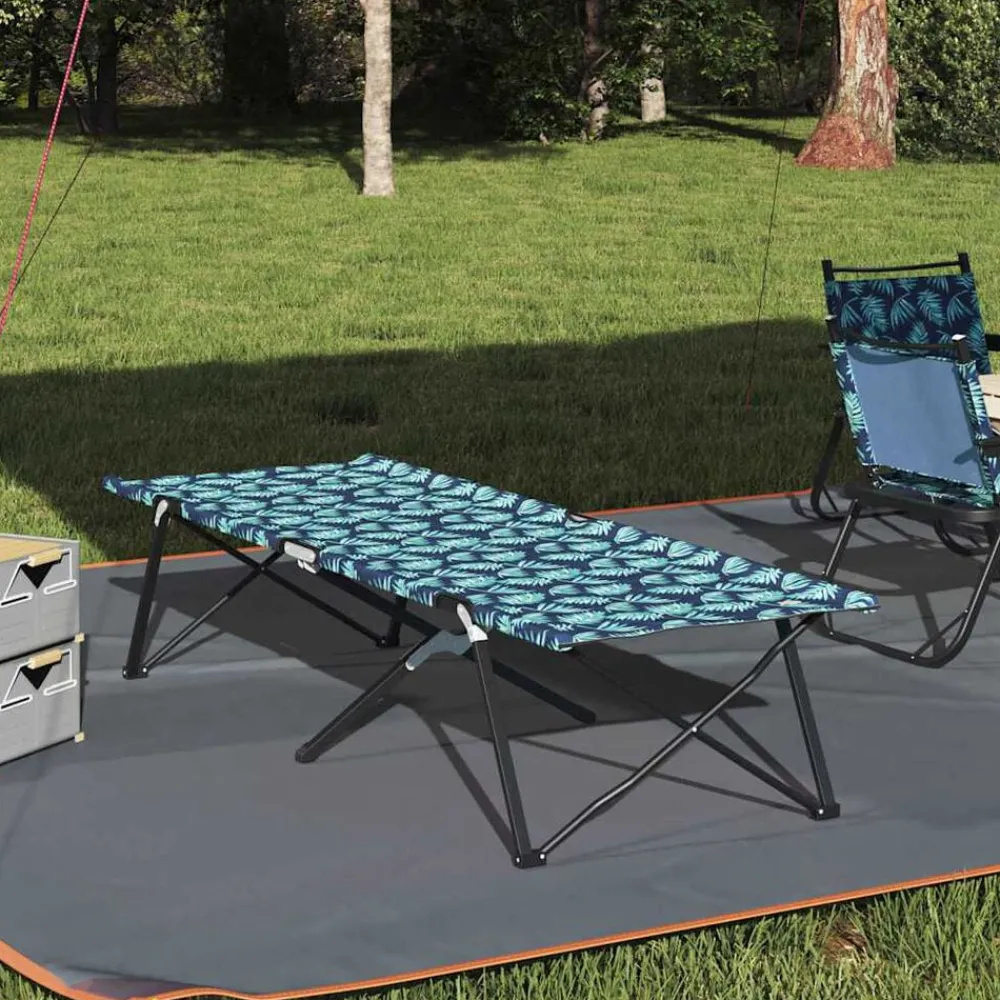 vidaXL Actividades Al Aire Libre-Cama de Camping Plegable Bosque 206 x 76 x 74 cm Oxford y acero