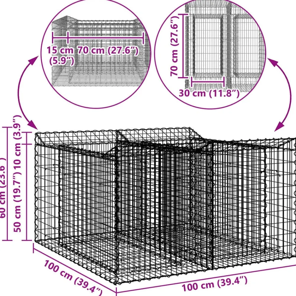 vidaXL Cama elevada de gavión Plateado 100 x 100 x 60 cm Discount