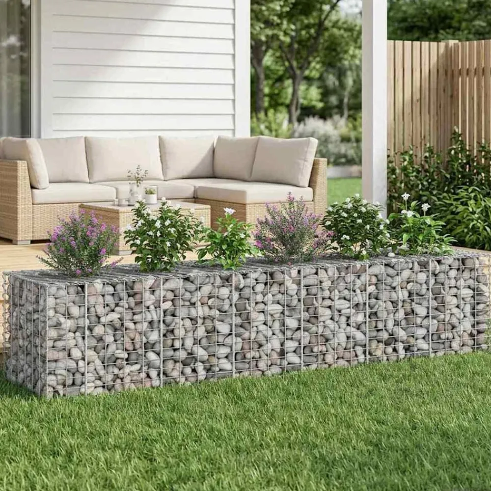vidaXL Vallas De Jardín-Cama elevada de gavión 2 pcs Plateado 260 x 60 x 55 cm