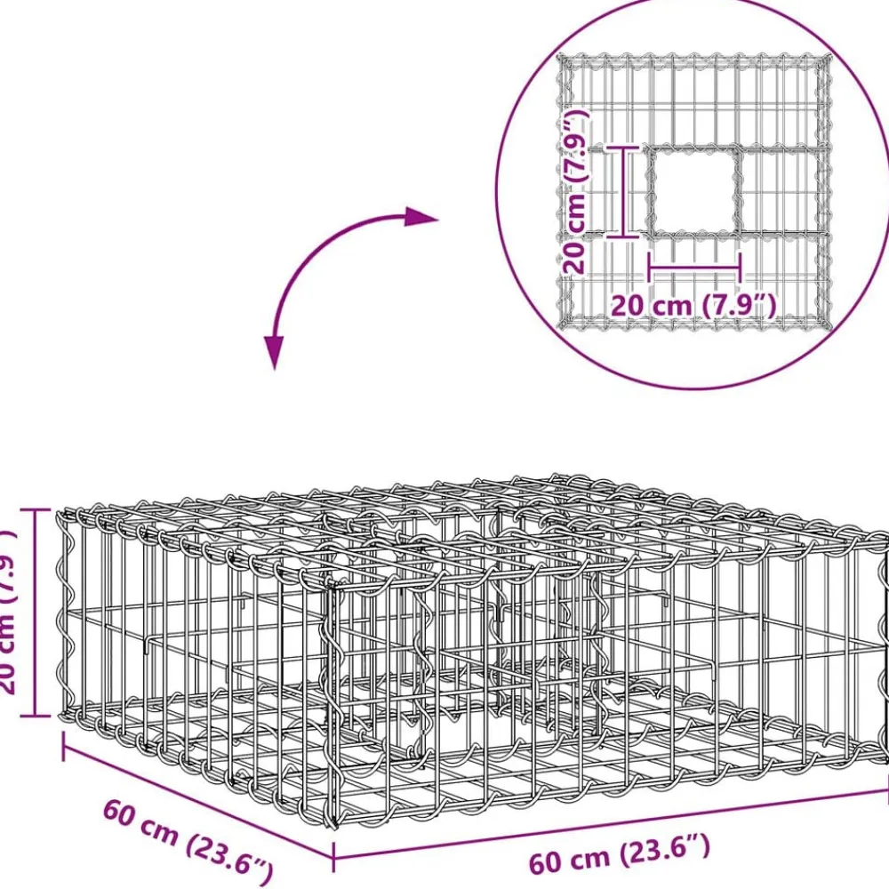 vidaXL Cama elevada de gavión Plateado 60 x 60 x 20 cm Hot