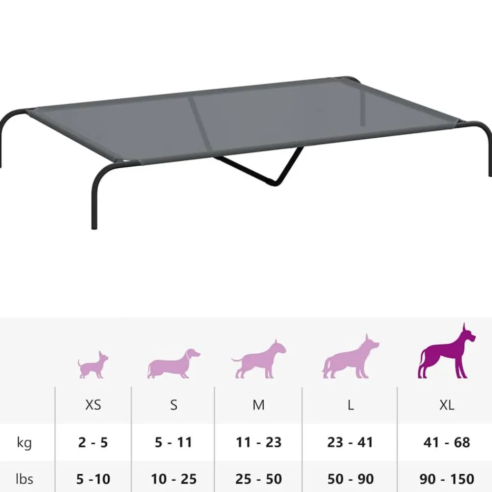 vidaXL Cama elevada para perros 150x90x20 cm textilene y acero Gris Best