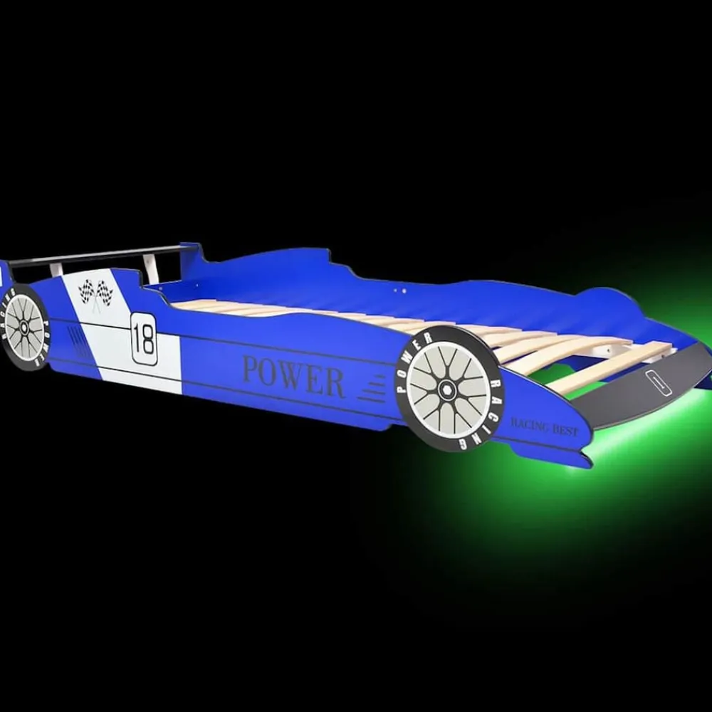 vidaXL Cama infantil con forma de coche carreras y LED 90x200 cm Azul