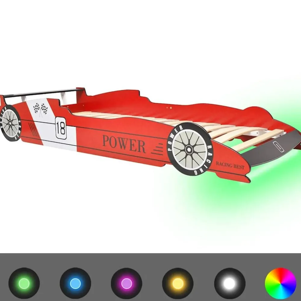 vidaXL Cama infantil con forma de coche carreras y LED 90x200 cm roja Rojo Sale