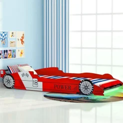 vidaXL Cama infantil con forma de coche carreras y LED 90x200 cm roja Rojo Sale