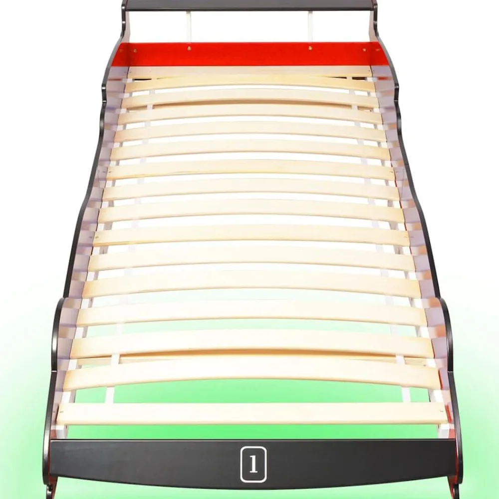 vidaXL Cama infantil con forma de coche carreras y LED 90x200 cm roja Rojo Sale