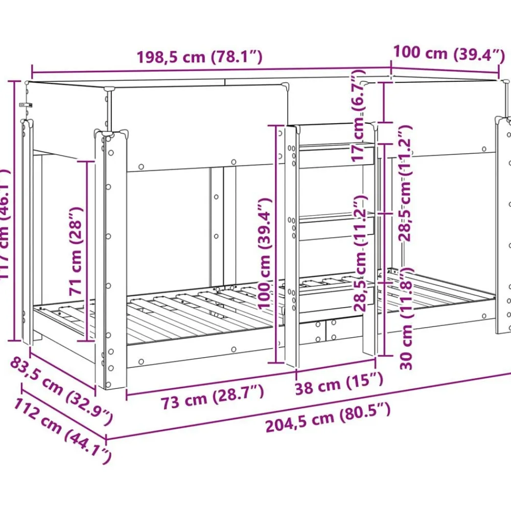 vidaXL Cama Litera para Niños 100 x 200 cm Roble Sonoma Clearance