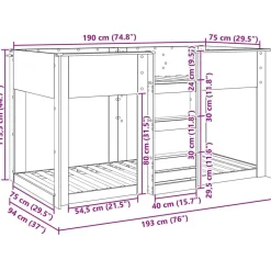 vidaXL Cama Litera para Niños 75 x 190 cm Madera de ingeniería White Clearance