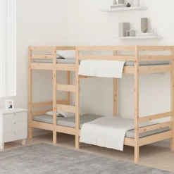 vidaXL Cama litera sin colchón madera maciza de pino 90x200 cm Natural Discount