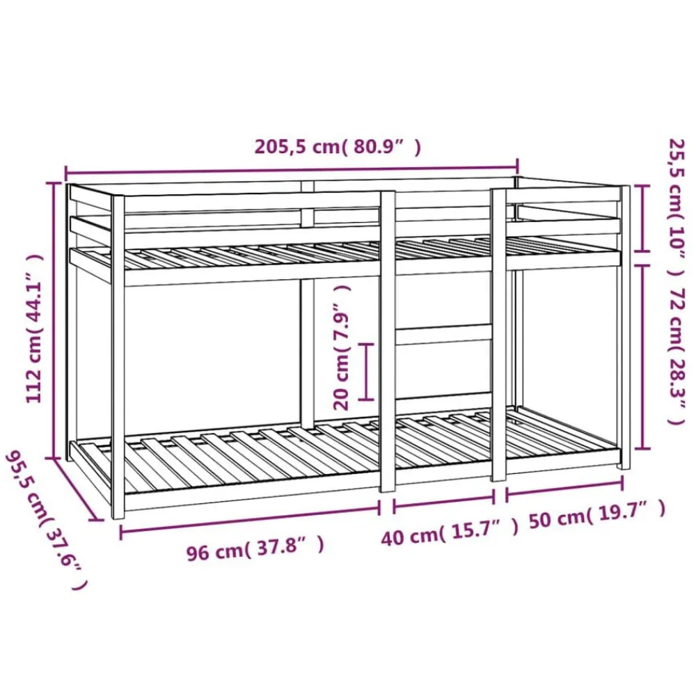 vidaXL Cama litera sin colchón madera maciza de pino 90x200 cm Natural Hot