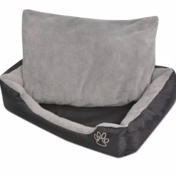 vidaXL Cama para perro con cojín acolchado talla S negra Negro Sale