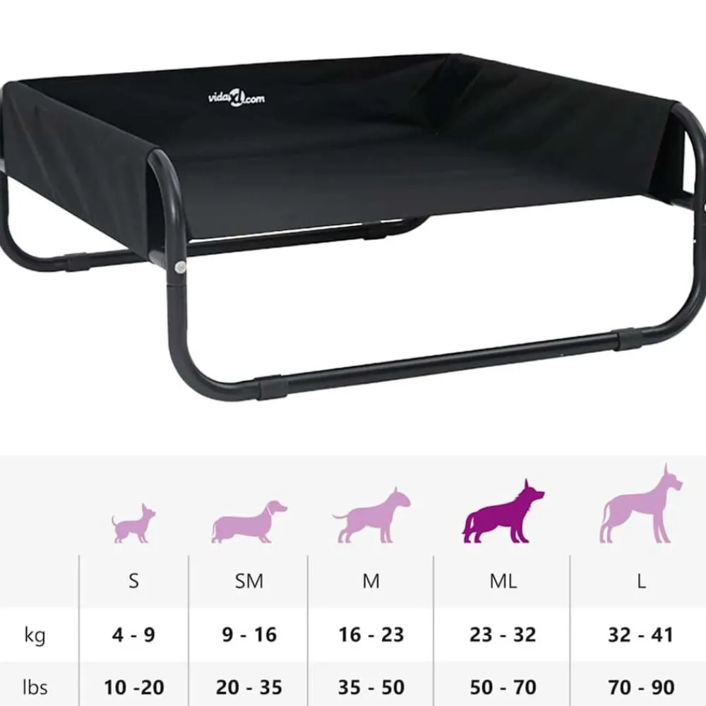 vidaXL Cama para perro Manual 75 x 75 x 30 cm Acero Negro Hot