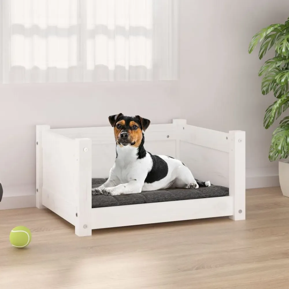 vidaXL Productos Para Mascotas-Cama para perros blanca 55,5x45,5x28 cm madera maciza de pino