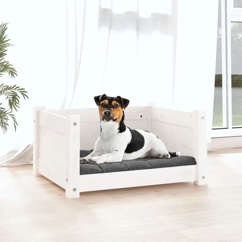 vidaXL Productos Para Mascotas-Cama para perros blanca 55,5x45,5x28 cm madera maciza de pino