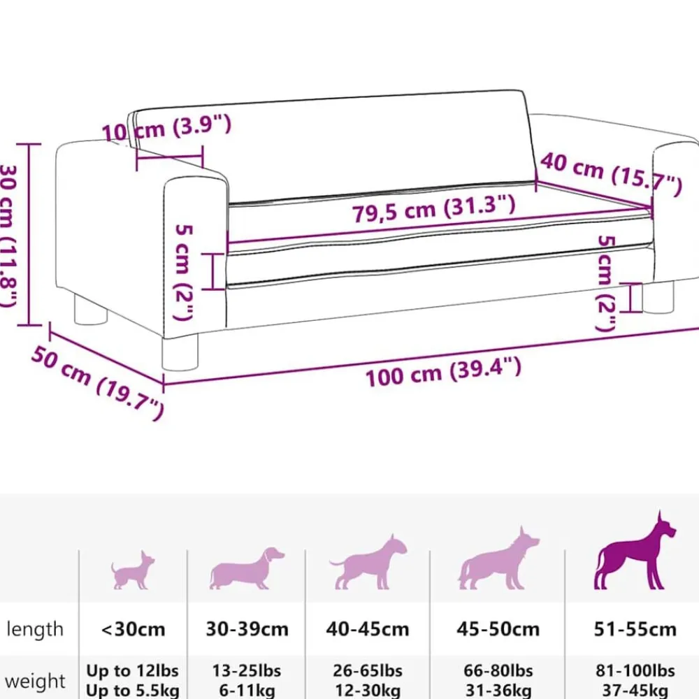 vidaXL Cama para perros con extensión terciopelo 100x50x30 cm Azul Best