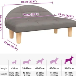 vidaXL Cama para perros de tela gris taupe 70x52x30 cm Taupé Outlet