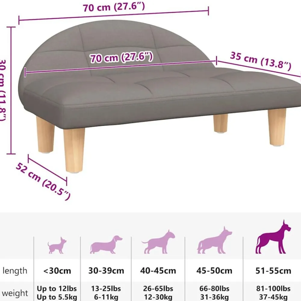 vidaXL Cama para perros de tela gris taupe 70x52x30 cm Taupé Outlet