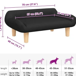 vidaXL Cama para perros de tela negra 70x40x24 cm Negro