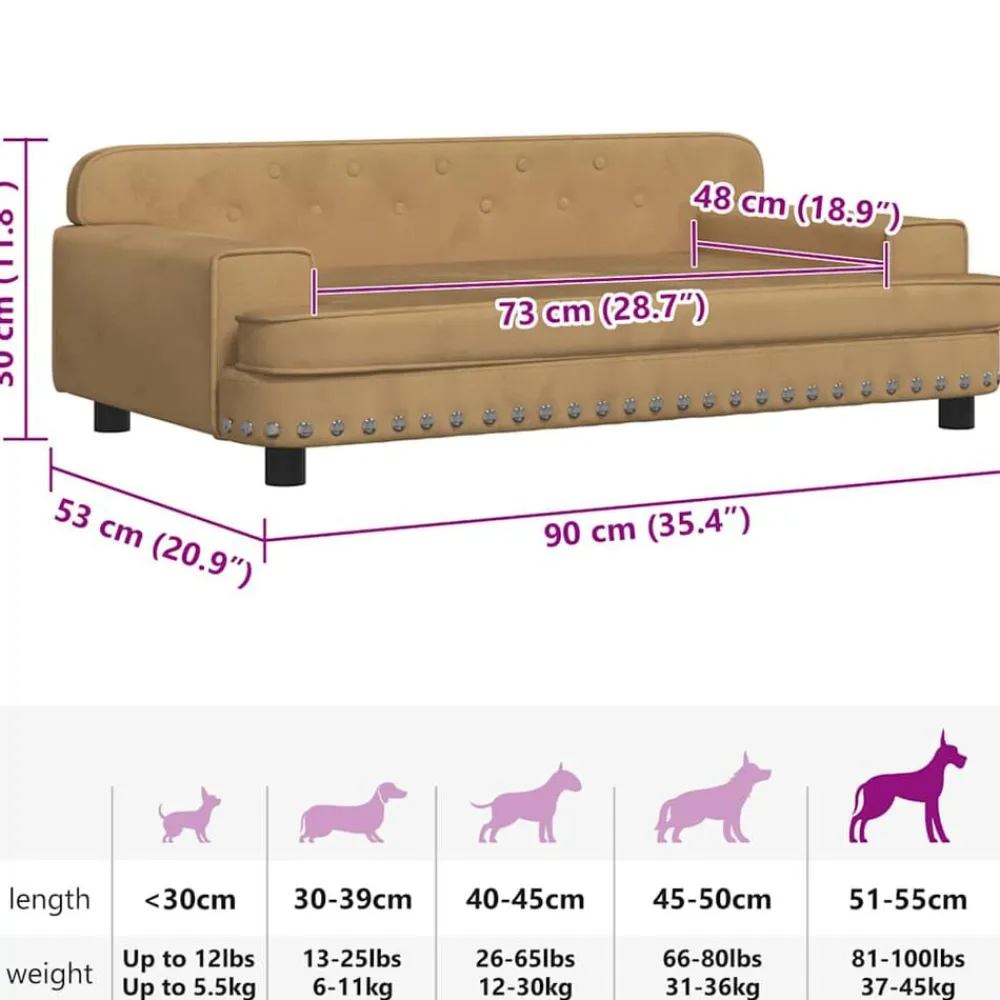 vidaXL Cama para perros de terciopelo marrón 90x53x30 cm Marrón Sale