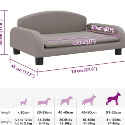 vidaXL Cama para perros de tela gris 70x45x30 cm Taupé New