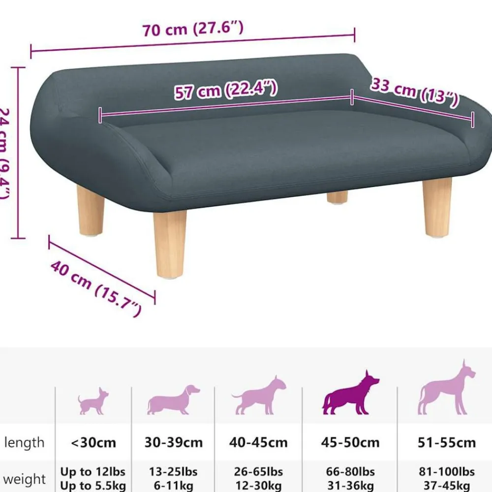 vidaXL Cama para perros de tela 70x40x24 cm Gris oscuro Outlet