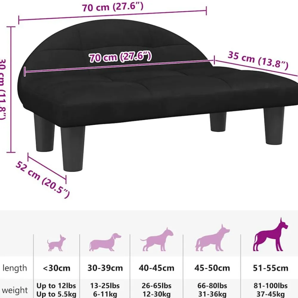 vidaXL Productos Para Mascotas-Cama para perros de terciopelo negra 70x52x30 cm