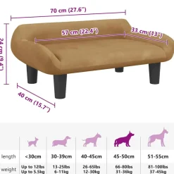 vidaXL Productos Para Mascotas-Cama para perros de terciopelo marrón 70x40x24 cm
