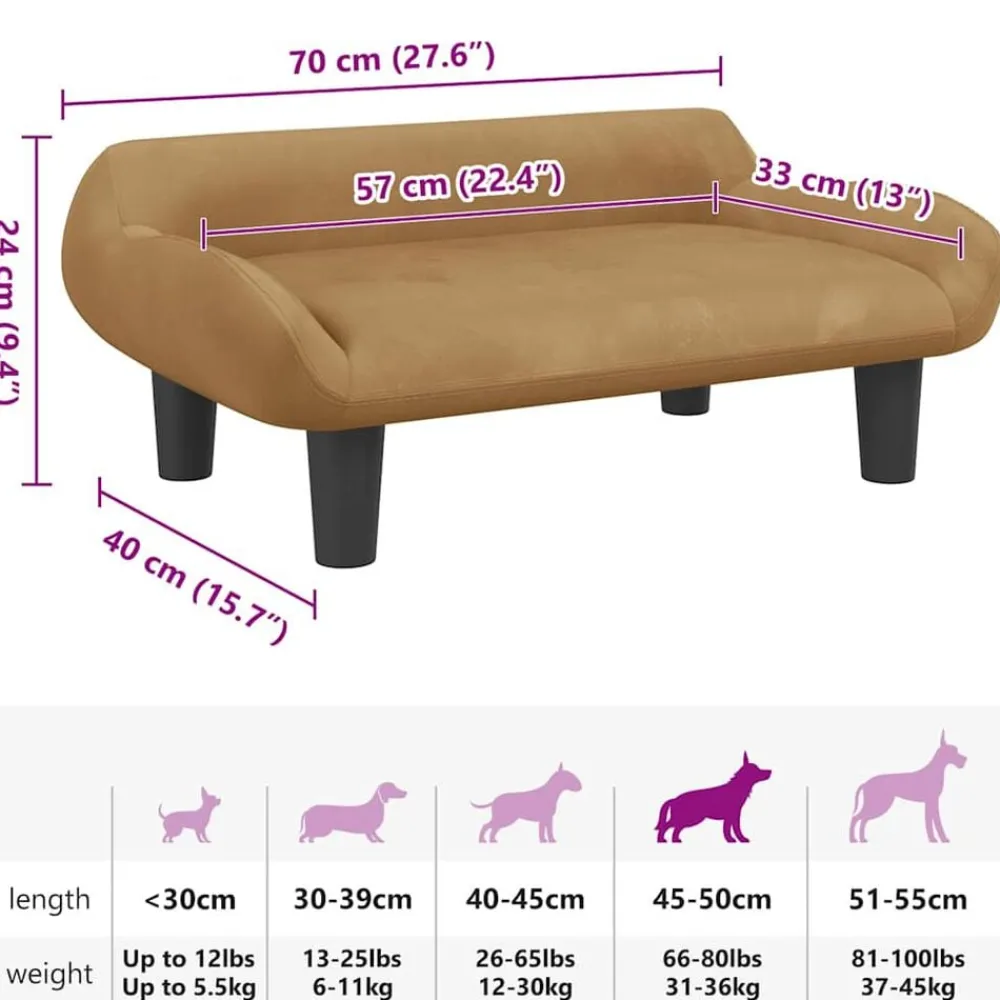 vidaXL Productos Para Mascotas-Cama para perros de terciopelo marrón 70x40x24 cm