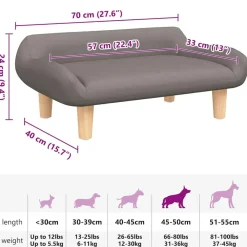 vidaXL Cama para perros de tela gris taupe 70x40x24 cm Taupé