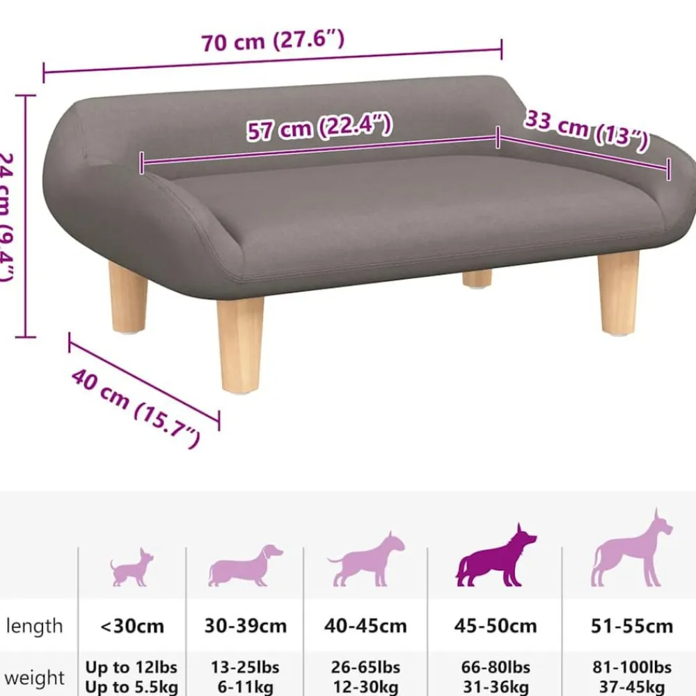 vidaXL Cama para perros de tela gris taupe 70x40x24 cm Taupé
