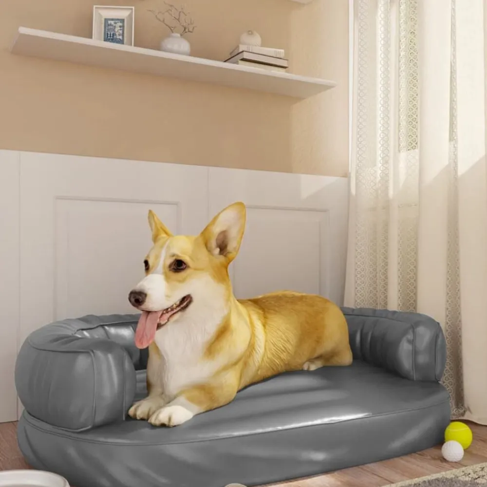 vidaXL Cama para perros de espuma cuero sintético 75x53 cm Gris Discount