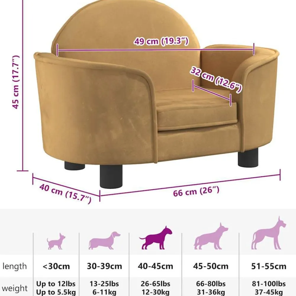 vidaXL Cama para perros de terciopelo marrón 66x40x45 cm Marrón Best