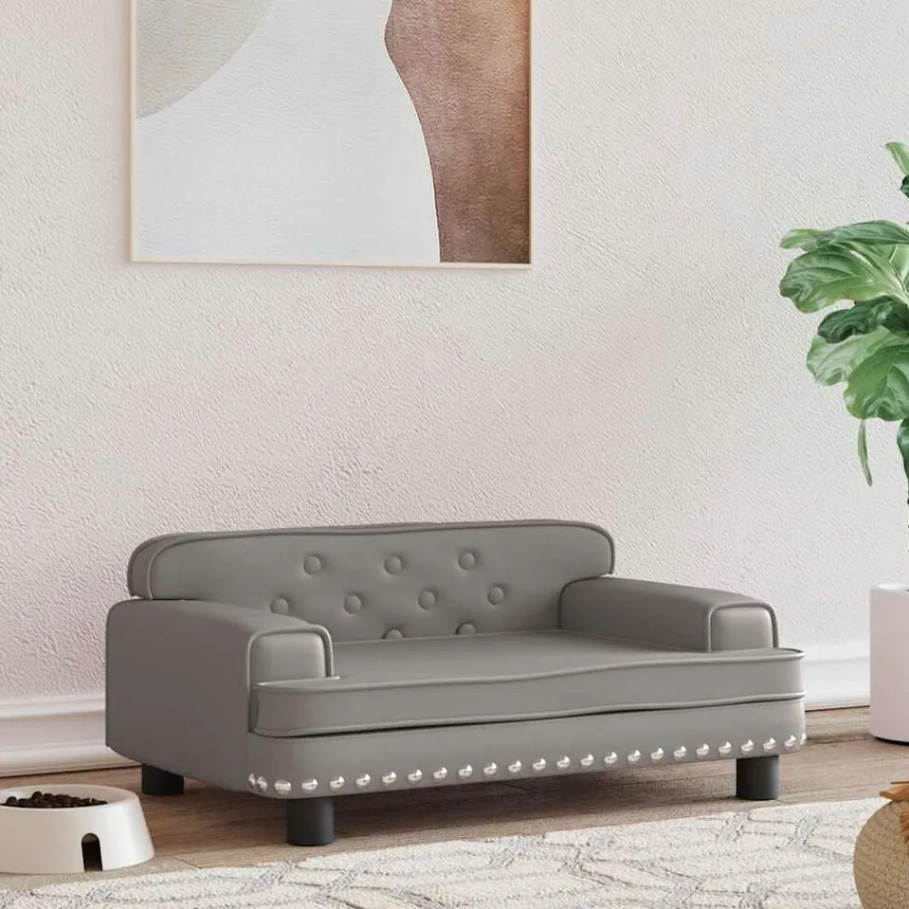 vidaXL Cama para perros de cuero sintético 70x45x30 cm Gris Discount