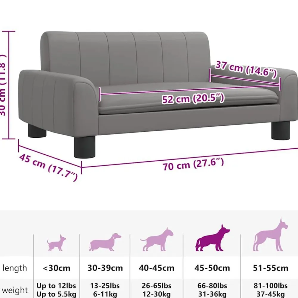 vidaXL Cama para perros de cuero sintético 70x45x30 cm Gris New